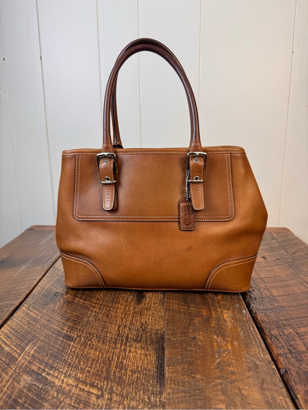 Vintage Coach Hamptons 7555 Leather Carryall Bag British Tan Y2K 2004